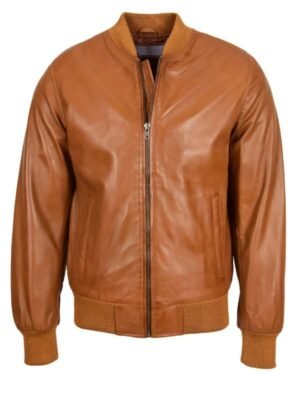 Mens Tan Brown Bomber Leather Jacket