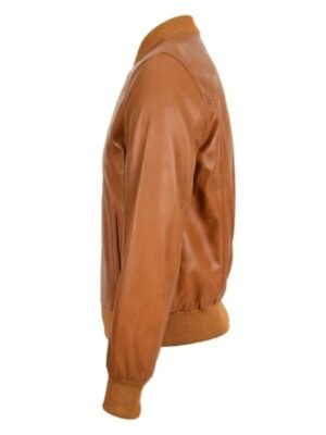 Mens Tan Brown Bomber Leather Jacket