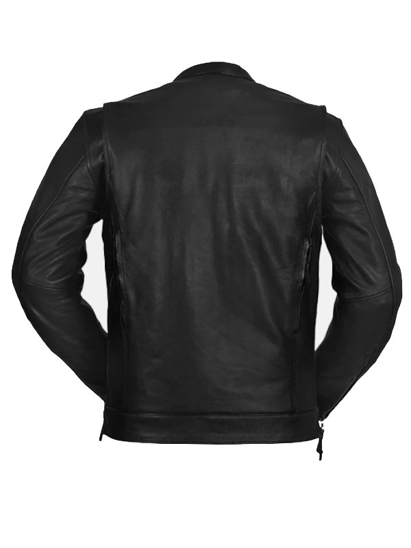 Men’s Utility Style Black Leather Biker Jacket
