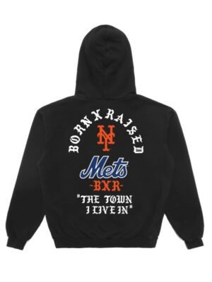 NY Mets Raised Black Hoodie
