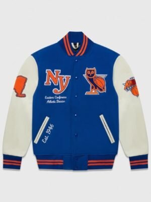 OVO Knicks Blue Lettermen Jacket