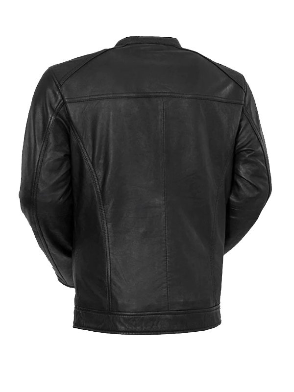 Snap Tab Style Men’s Black Moto Leather Jacket