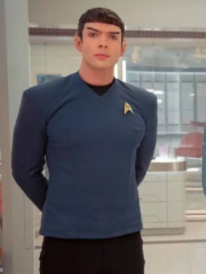 Star Trek Strange New Worlds 2025 Ethan Peck Blue Shirt