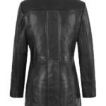 Three Quarter Black Leather Trench Coat For Women
