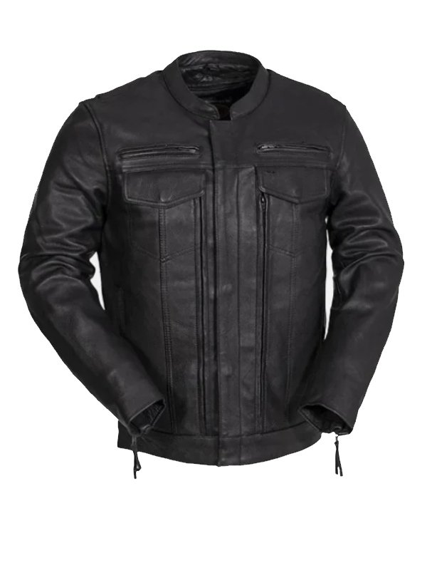Utility Style Men’s Black Leather Jacket