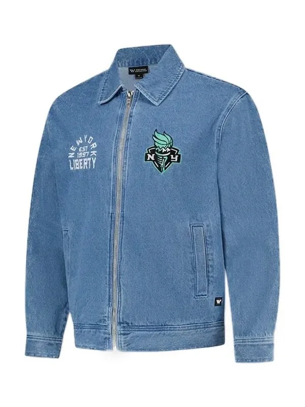 WNBA The Wild Collective New York Liberty Full-Zip Denim Blue Jacket