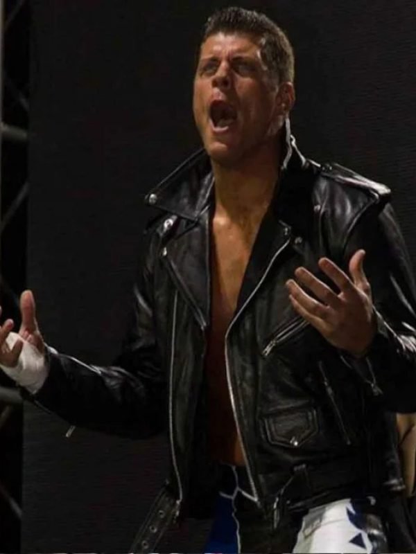 WWE Star Cody Rhodes USA Flag Black Leather Moto Jacket