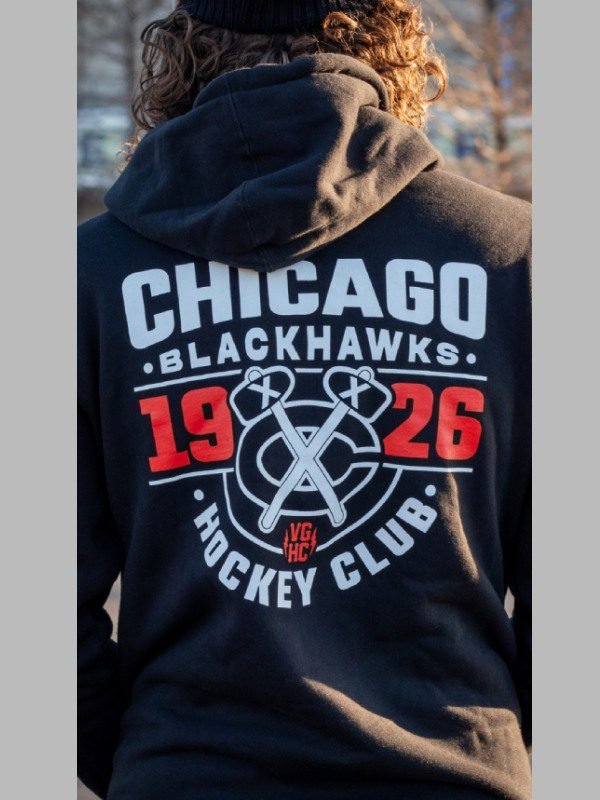 WWE Unreal CM Punk VG Chicago Blackhawks Black Pullover Hoodie