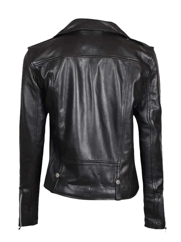 Women Asymmetrical Black Biker Leather Jacket