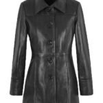 Women Three Quarter Black Leather Trench Coat