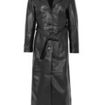 Womens Black Belted Leather Trench Coat