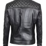 Womens Black Quilted Motorcycle Leather Zip-Up Jacket