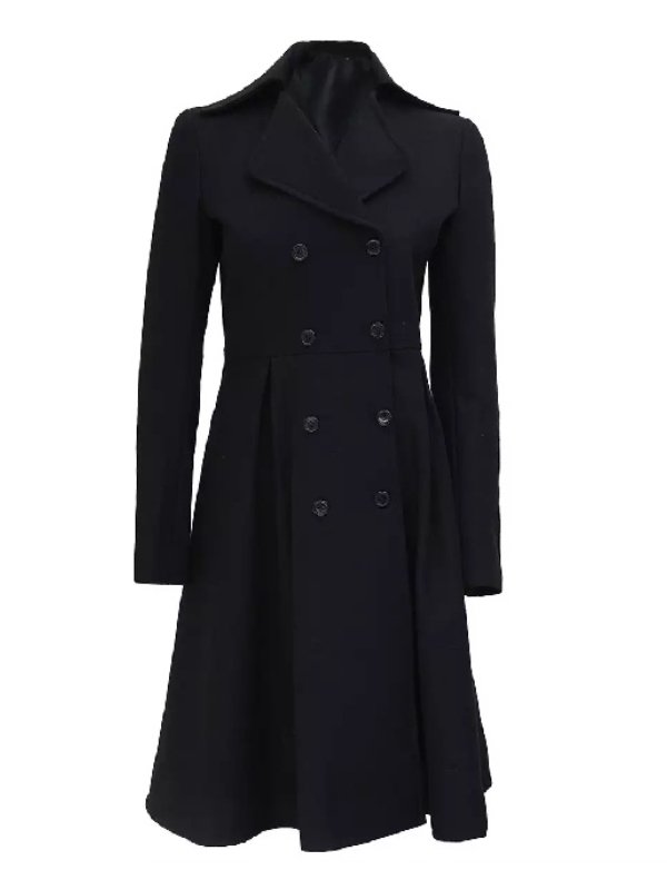 Womens Black Wool Long Trench Coat
