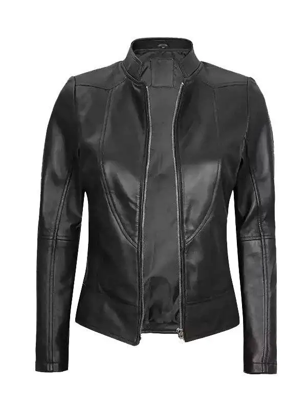Womens Cafe Racer Black Leather Jacket