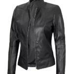 Womens Cafe Racer Leather Jacket Black