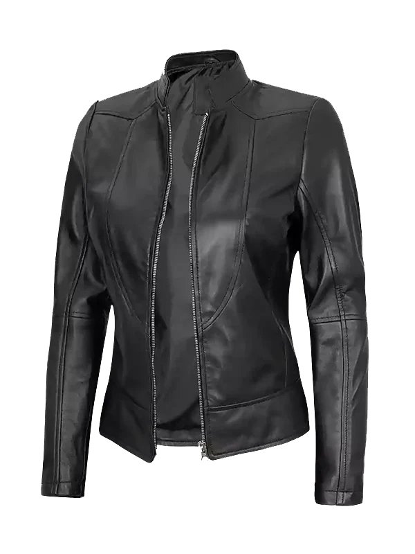 Womens Cafe Racer Leather Jacket Black