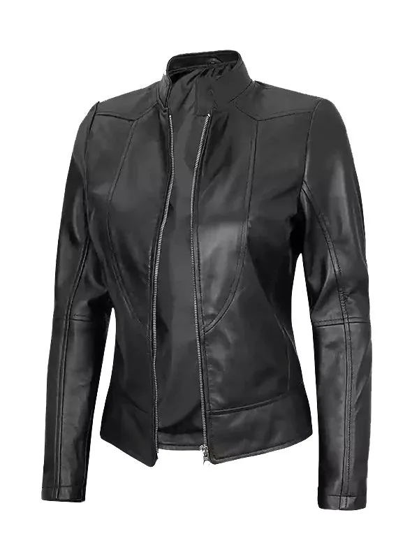 Womens Cafe Racer Leather Jacket Black