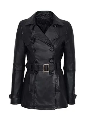 Womens Double Breasted Black Leather Jacket