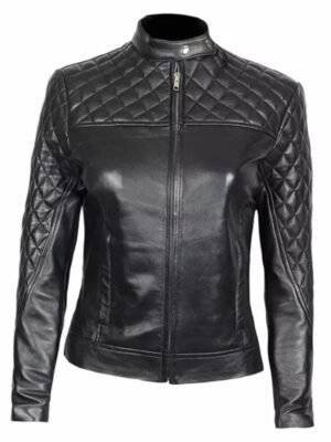 Womens Motorcycle Leather Quilted Jacket