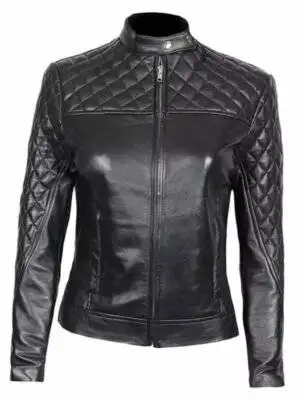 Womens Motorcycle Leather Quilted Jacket