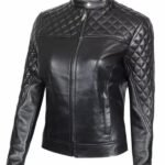 Womens Motorcycle Leather Quilted Jacket Black