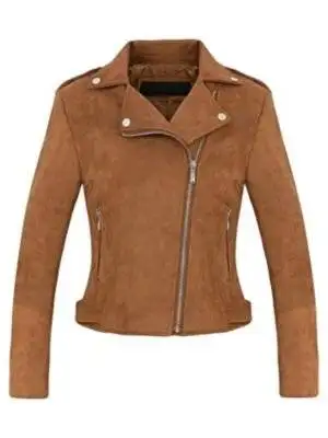 Womens Suede Leather Brown Biker Jacket