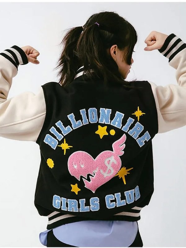 Wool Leather Billionaire Girls Club Black White Varsity Jacket (1)