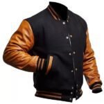 Wool_Leather Black And Gold Letterman Jacket
