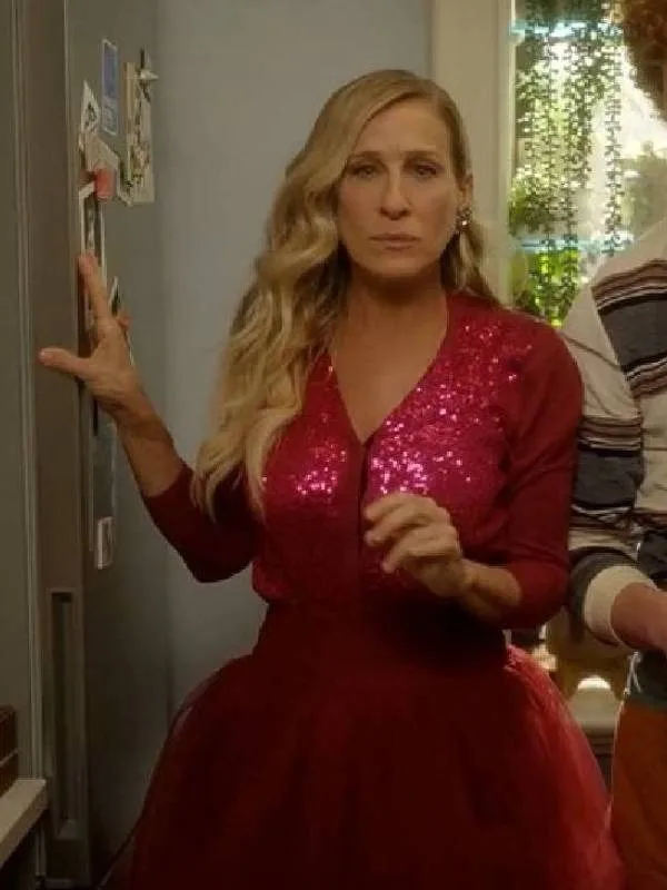 And Just Like That 2025 Carrie Bradshaw Pink Sequined Cardigan