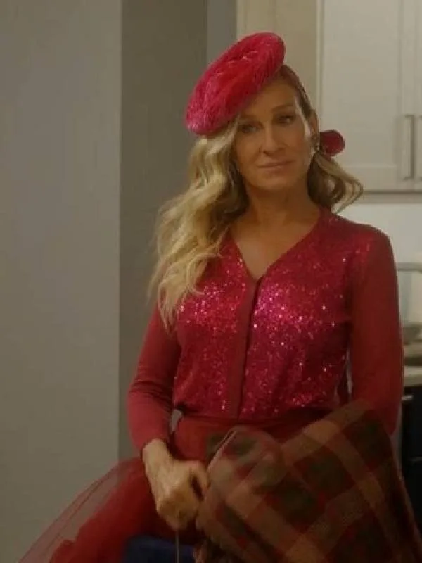 And Just Like That S03 Carrie Bradshaw Pink Sequin Cardigan