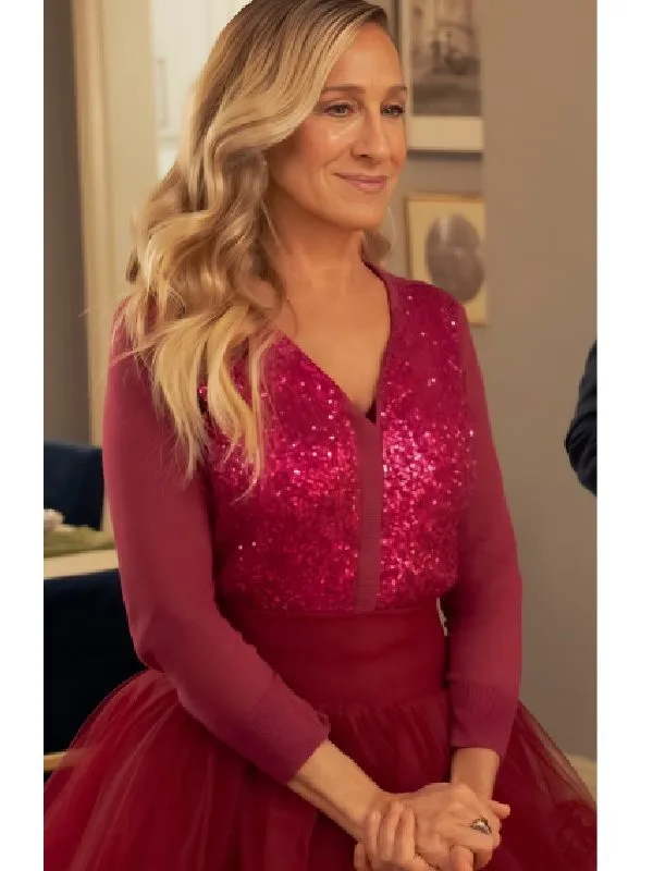 And Just Like That Sarah Jessica Parker Sequined Pink Cardigan