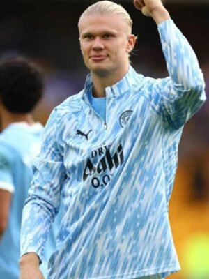2025 Premier League Erling Haaland Half-Zip Blue Sweatshirt