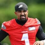 Jalen Hurts Eagles 1 OTA Red Jersey