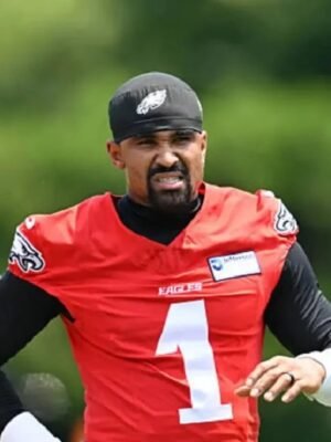 Jalen Hurts Eagles 1 OTA Red Jersey