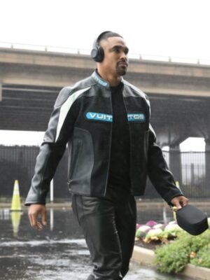 Jalen Hurts Leather Biker Jacket in Black