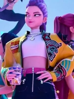 KPop Demon Hunters Rumi Yellow Crop Leather Jacket