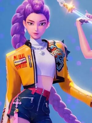 KPop Demon Hunters Rumi Yellow Crop Leather Jacket
