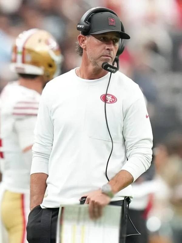 Kyle Shanahan NFL Preseason 2025 49ers White Sweatshirt