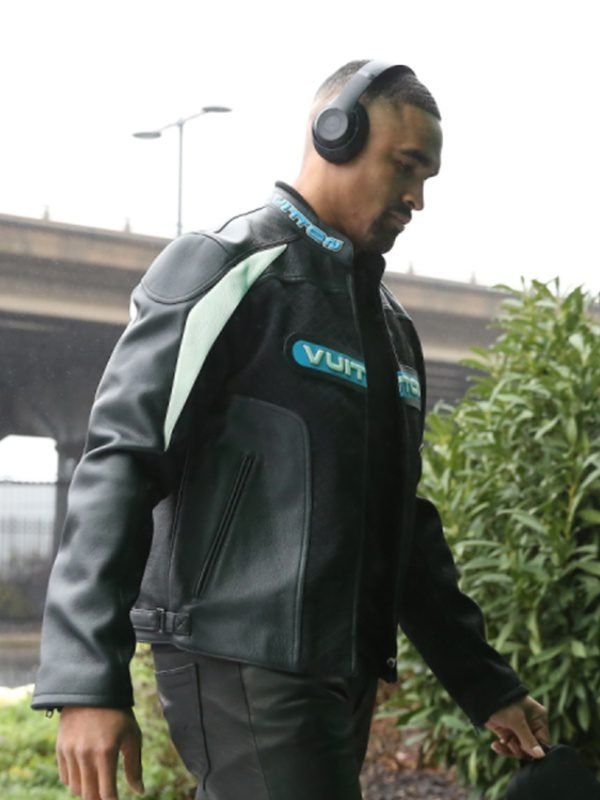 Philadelphia Eagles Jalen Hurts Racing Leather Biker Jacket - Black
