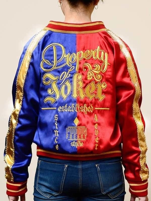 Suicide Squad Property Of Joker Harley Quinn Red and Bue Bomber Jacket