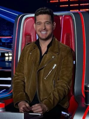 The Voice 2025 Michael Buble Brown Suede Jacket