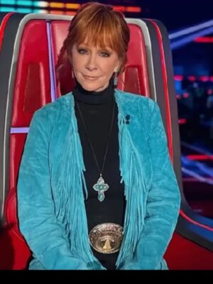 The Voice 2025 Reba McEntire Blue Suede Fringe Coat