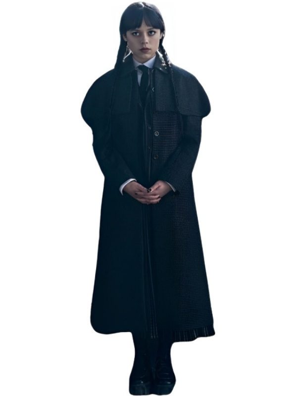 Wednesday 2025 Jenna Ortega Black Houndstooth Coat