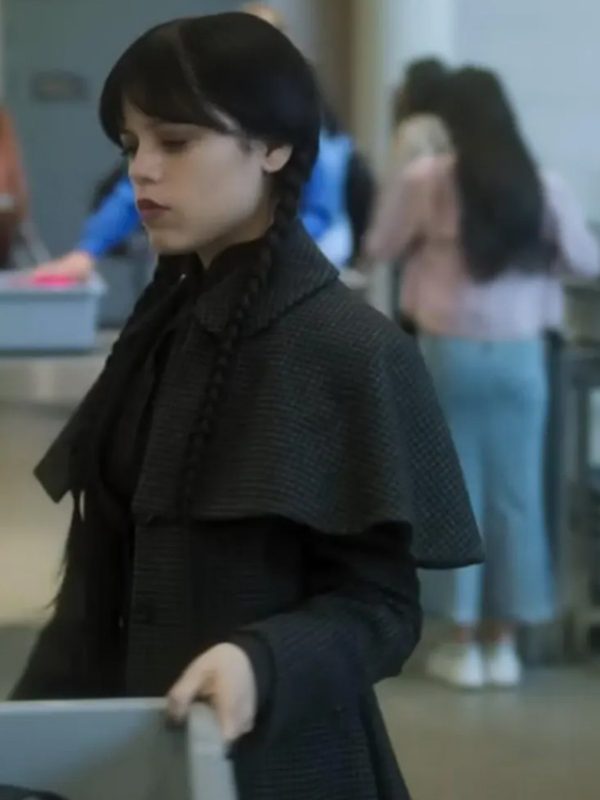 Wednesday S02 Jenna Ortega Black Houndstooth Coat