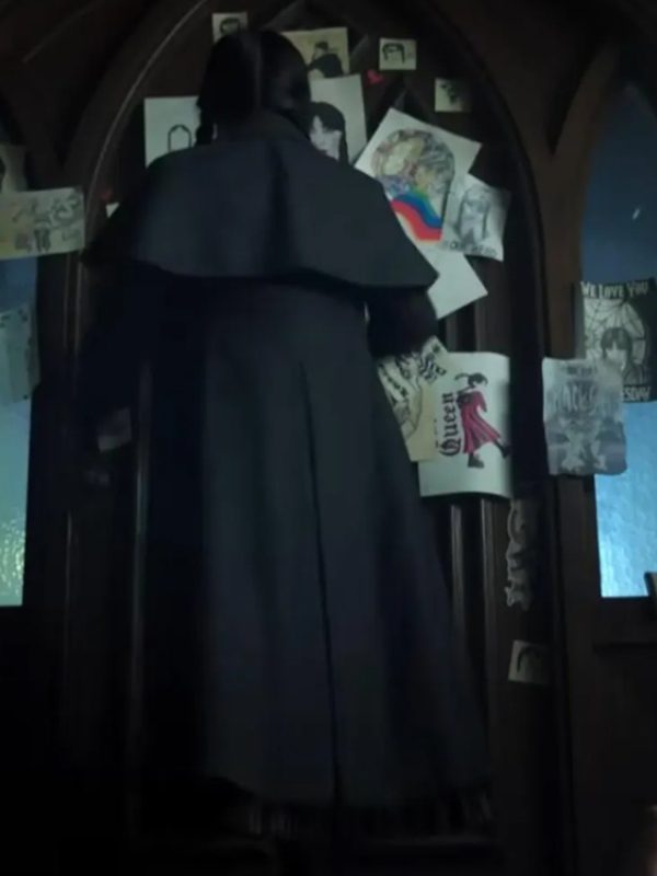 Wednesday S2 Jenna Ortega Black Houndstooth Coat