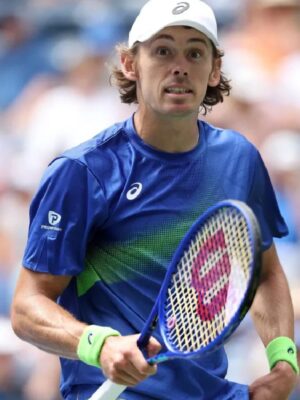 2025 Alex de Minaur US Open Tennis Tournament Blue Printed T-Shirt