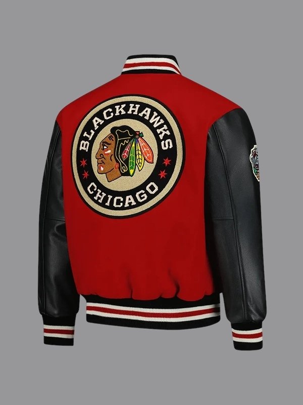 2025 NHL Chicago Blackhawks Red And Black Full-Snap Coaches Varsity Jacket