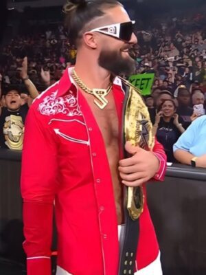 2025 WWE Seth Rollins Red Embroidered Shirt