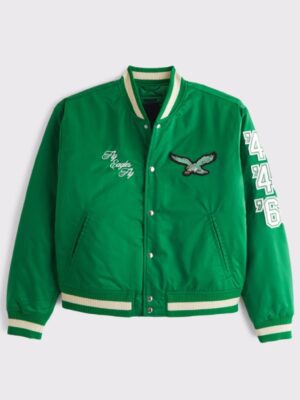 Abercrombie Eagles Green Satin Bomber Jacket