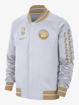 Boston Celtics Trophy Ring Banner Bomber White Jacket